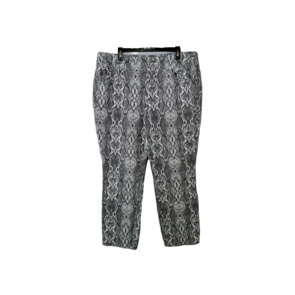 Belle Kim Gravel Snakeskin Pull On‎ Pants Sz 22W Multi Gray Skinny Leg Comfort